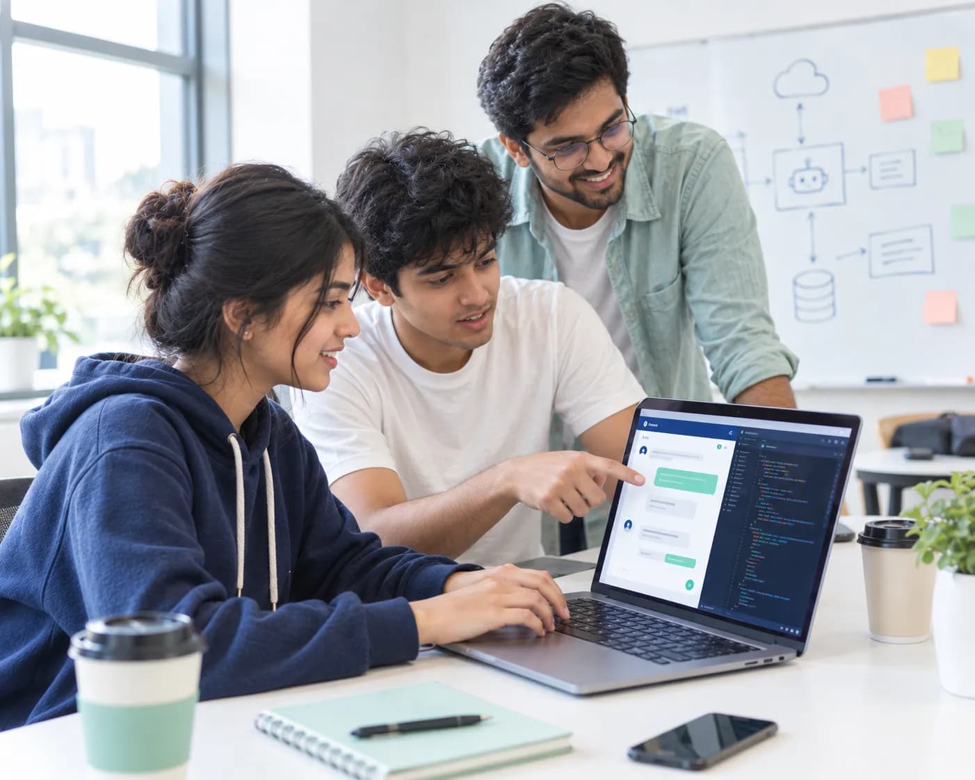 Students building a project together on a laptop